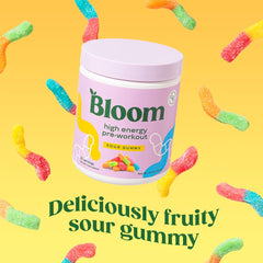 Bloom Nutrition textura del polvo en primer plano, detalle de mezcla fina