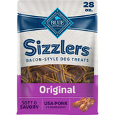 Blue Buffalo empaque frontal de Sizzlers 28 oz mostrando información clave y beneficio natural