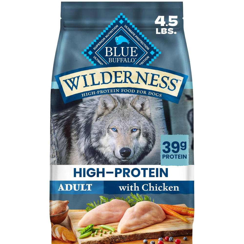 Blue Buffalo paquete frontal mostrando información nutricional y beneficios