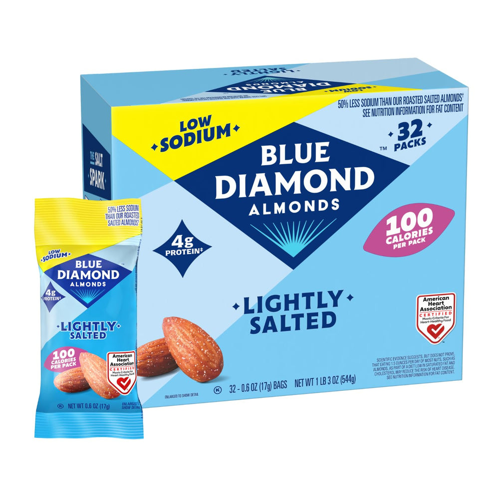 Blue Diamond frente del paquete individual mostrando diseño y porción práctica