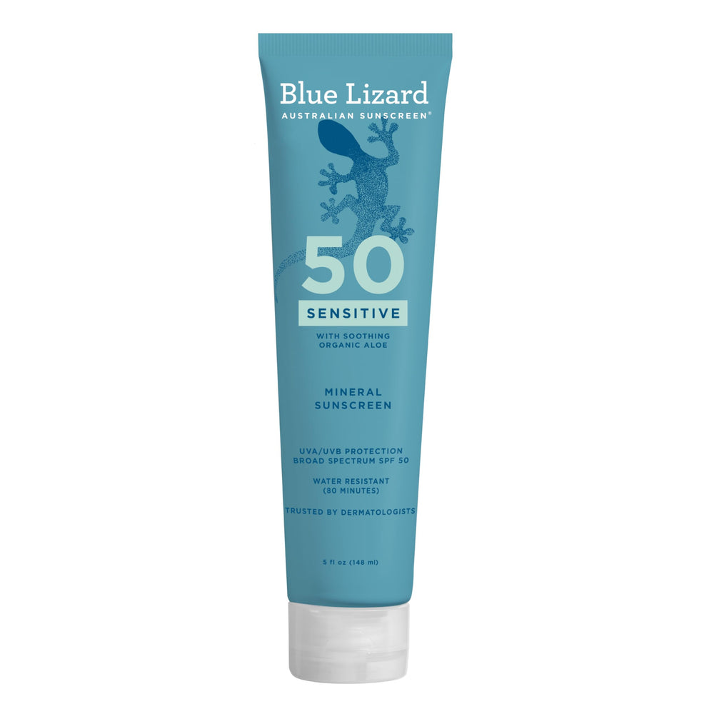 Blue Lizard frontal de la botella mostrando diseño y SPF 50