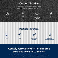 Blueair activated carbon mesh close-up showing odor and VOC reduction
