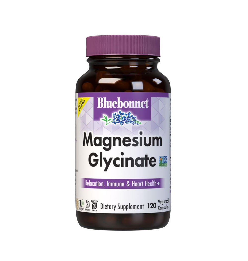 Bluebonnet front packaging showing magnesium glycinate benefits