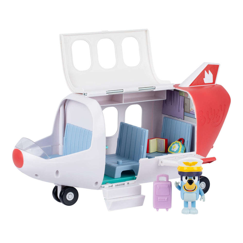 Bluey avión vista frontal mostrando diseño y diversión inmediata