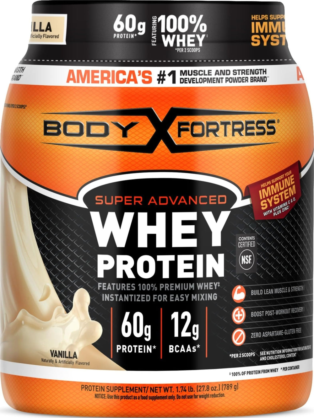 Body Fortress envase frontal mostrando la marca y sabor vainilla para confianza inmediata