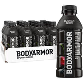 BODYARMOR Blackout Berry vista frontal y botella completa, hidratación natural
