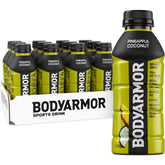 BODYARMOR vista frontal de botella Pineapple Coconut mostrando diseño y color tropical