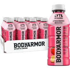 BODYARMOR LYTE botella frontal mostrando diseño y sabor fresa banana