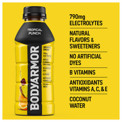 BODYARMOR botella de cerca resaltando la textura y sabor natural