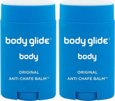 BodyGlide front packaging showing two anti chafe sticks and product benefits