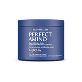 BodyHealth envase frontal PerfectAmino mocha mostrando etiqueta y beneficios