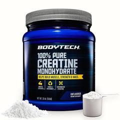 BodyTech frente del envase mostrando 18 oz y 102 servicios, práctico