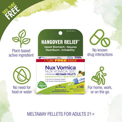 Boiron pellets de Nux Vomica cerca, detalle de las bolitas y facilidad de uso