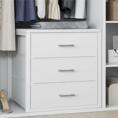 BOLUO vista frontal de la cómoda blanca con 3 cajones, almacenamiento compacto