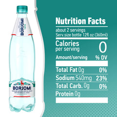 BORJOMI detalle de etiqueta que muestra origen y perfil mineral