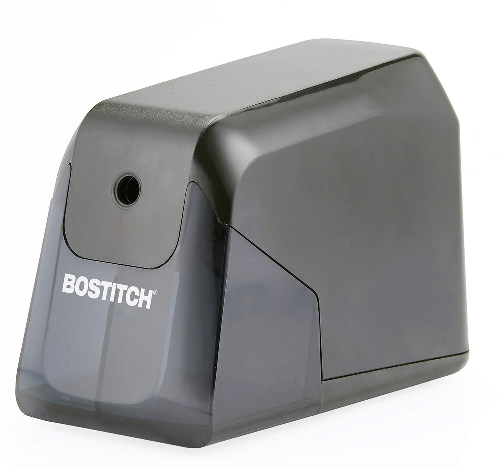 Bostitch vista frontal del sacapuntas negro, diseño profesional y compacto