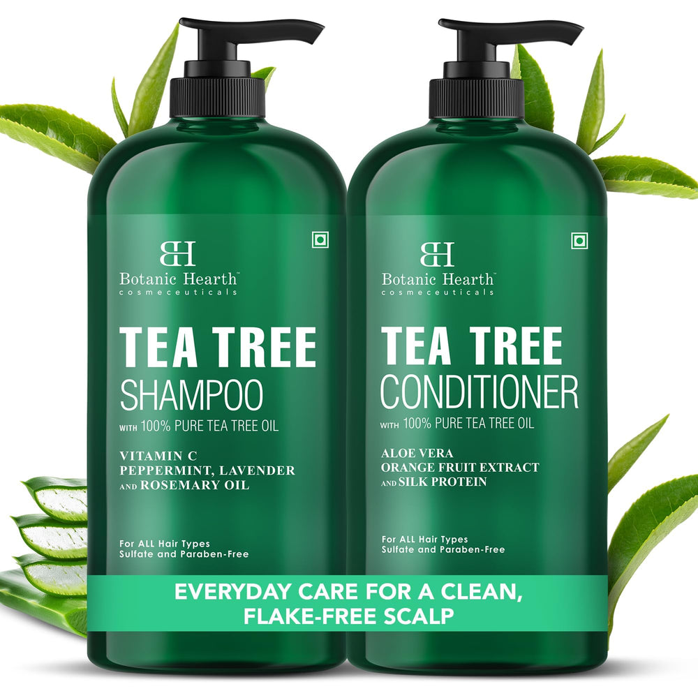 Botanic Hearth set frontal mostrando champú y acondicionador, apariencia profesional y clara