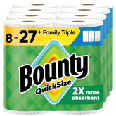 Bounty frente del paquete mostrando 8 Family Triple Rolls y ahorro