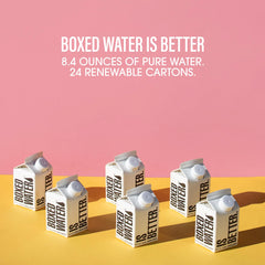 BOXED WATER IS BETTER textura del cartón, apariencia natural y reciclable