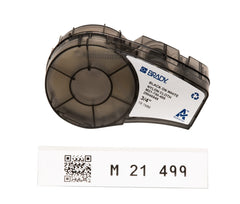 Brady M21-750-499 vista frontal del empaque con cinta y especificaciones claras