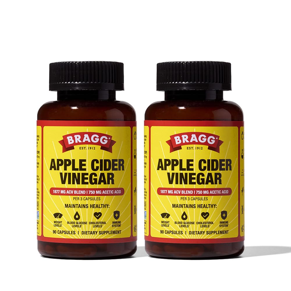 Bragg frasco frontal mostrando cápsulas y marca para identificación rápida
