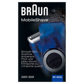 Braun M60b vista frontal con tapa protectora, portátil y lista para viaje