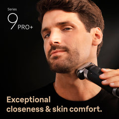 Braun Series 9 PRO+ cabezal ProComfort mostrado levantando vello para afeitado suave