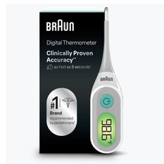 Braun termómetro frontal mostrando diseño compacto y fácil manejo
