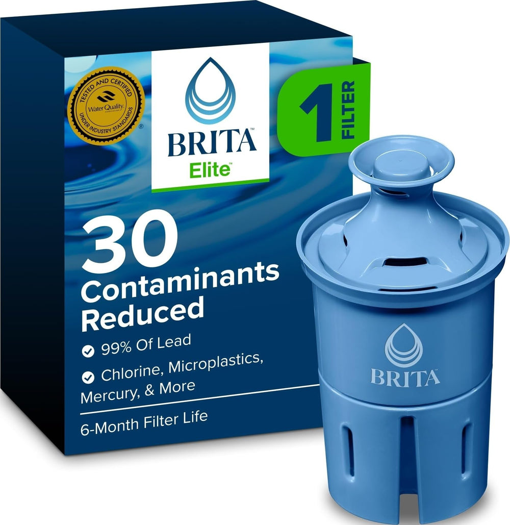 BRITA filtro Elite vista frontal mostrando el cartucho y marca para mayor confianza