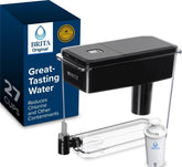 BRITA imagen frontal del dispensador de 27 tazas mostrando capacidad y forma, conveniencia