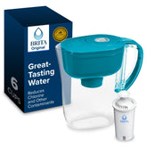 Brita jarra Metro frontal turquesa mostrando forma compacta y acceso rápido al agua