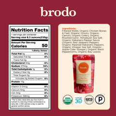 Brodo pouch junto a una taza para comparar tamaño y porción práctica