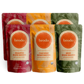 Brodo empaque frontal mostrando variedad y conveniencia para llevar
