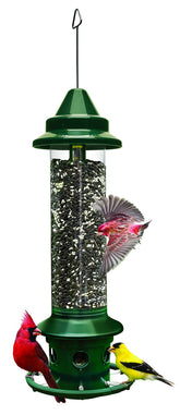 Brome Squirrel Buster Plus front view showing feeder and hanging hook, durable design benefit