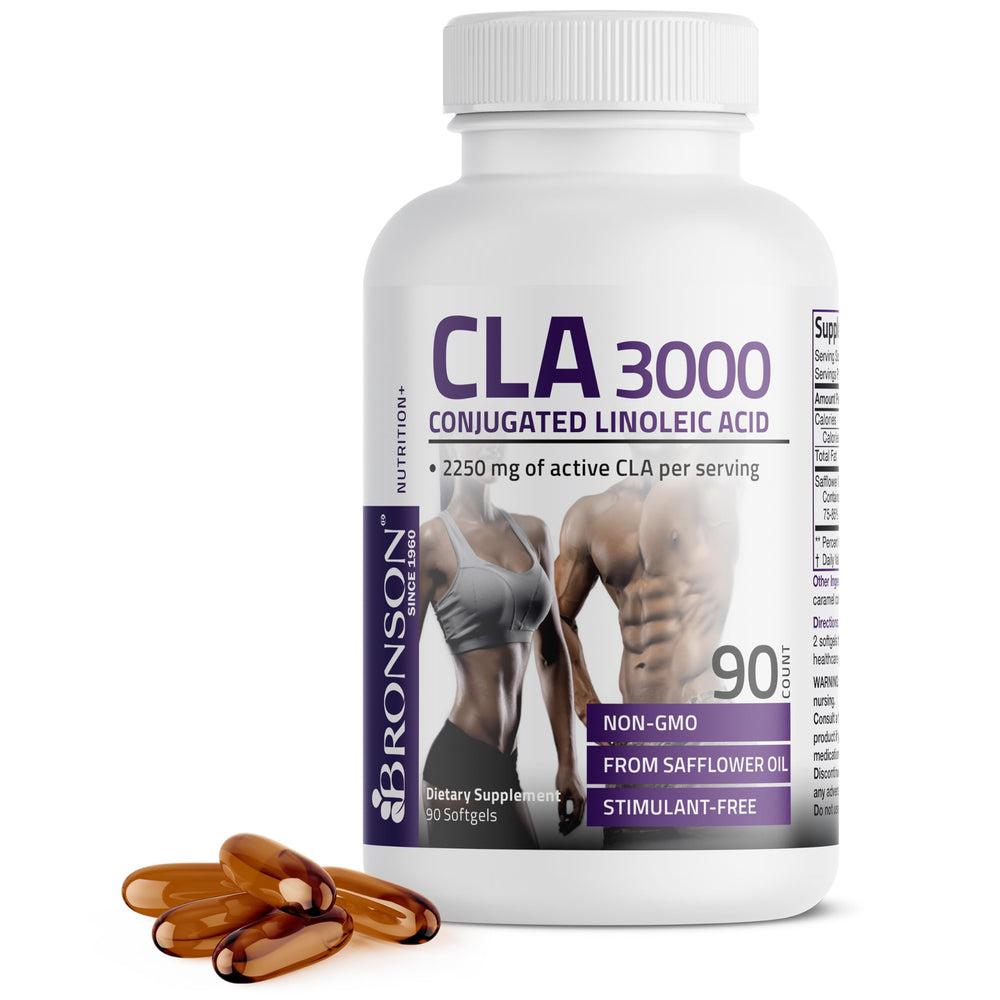 Bronson CLA 3000 imagen frontal del envase mostrando 90 softgels y concentración alta