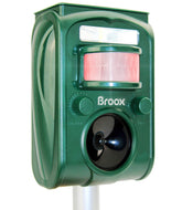 Broox vista frontal del repelente mostrando altavoz y sensor, protección visible