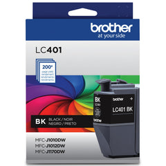 Brother cartucho LC401BK vista frontal con etiquetas claras y calidad de impresión