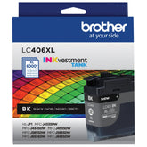 Brother cartucho LC406XLBK frontal mostrando etiqueta y compatibilidad, asegura instalación fácil
