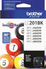 Brother LC201BK frente del cartucho mostrando etiqueta clara y modelo