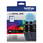 Brother paquete LC401XL frontal mostrando dos cartuchos y facilidad de almacenamiento
