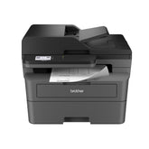 Brother MFC-L2820DW vista frontal mostrando diseño compacto y ahorro de espacio