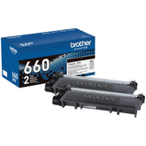 Brother pack TN660 frontal mostrando el embalaje original y beneficio de dos cartuchos