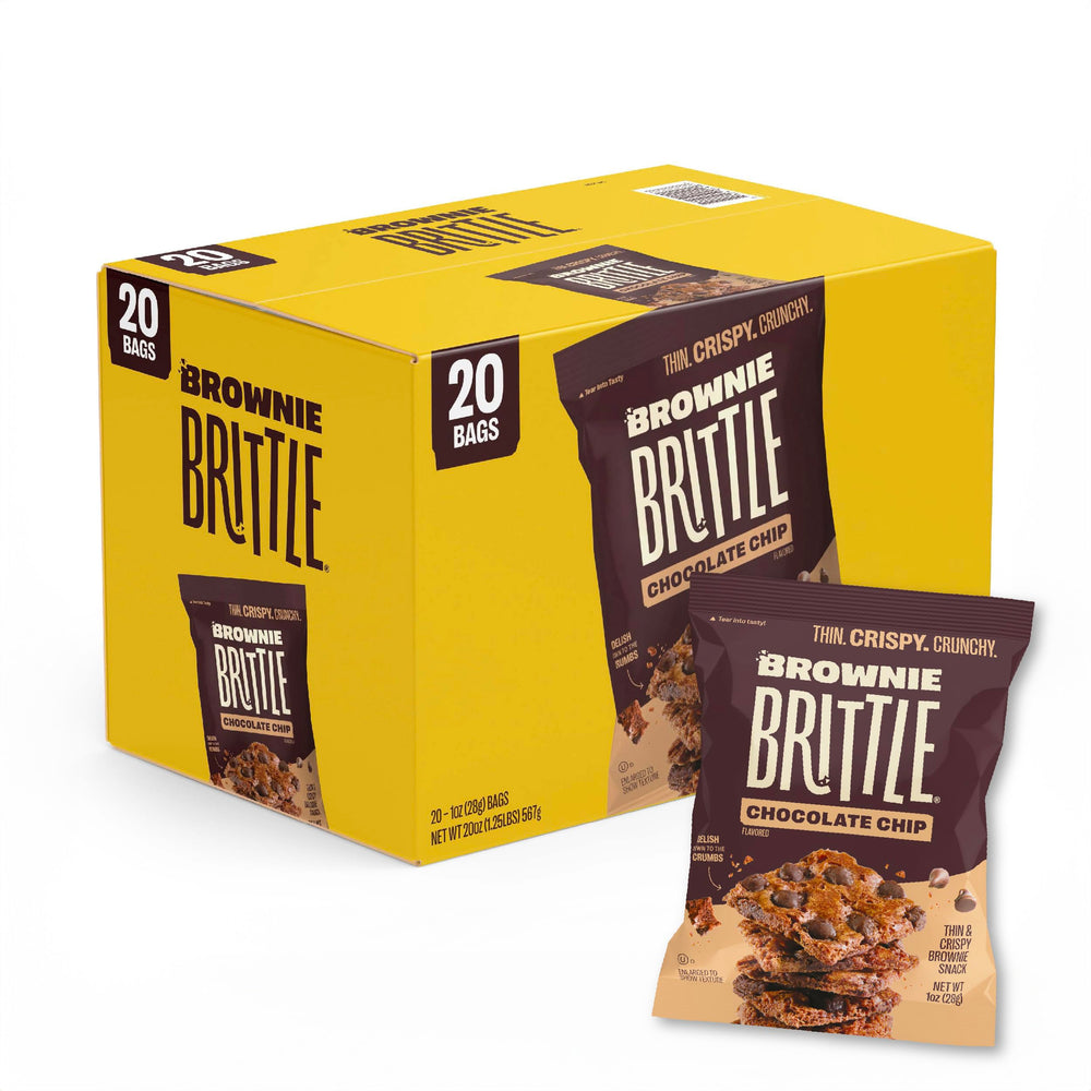 Brownie Brittle paquete frontal mostrando diseño y venta por caja