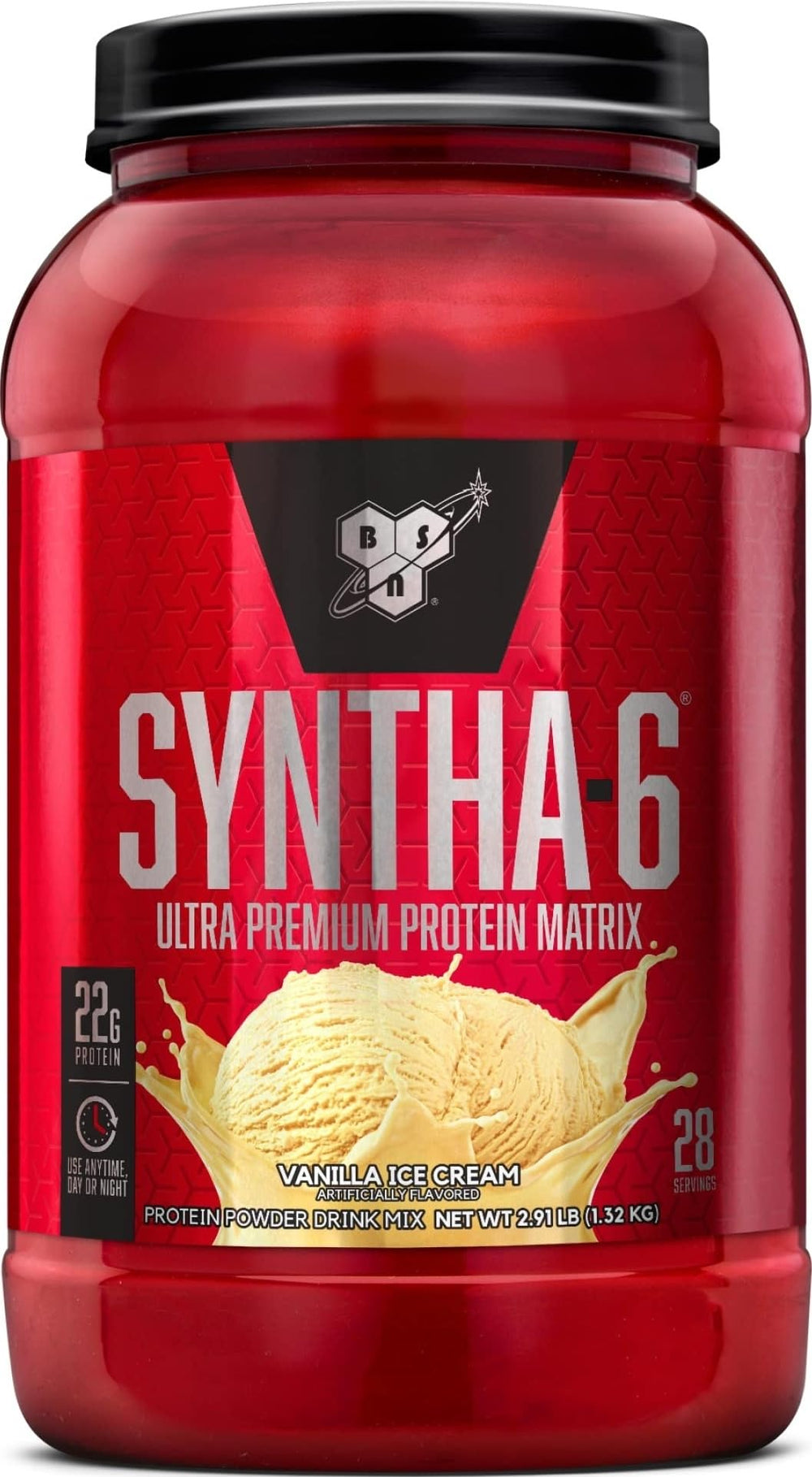 BSN envase frontal Vainilla Ice Cream mostrando diseño y beneficios visibles