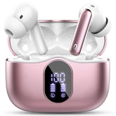 Btootos auriculares rosa dorado vista frontal elegante y compacta para estilo y confort