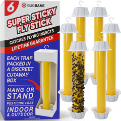 BugBane front packaging showing six fly stick traps and clear benefits