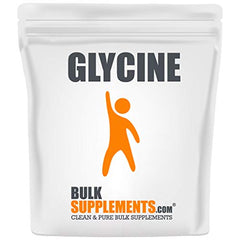 BulkSupplements envase frontal de glycine en polvo, presentación clara y sin sabor