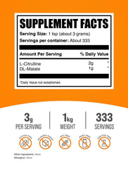 Polvo L-Citrulline Malate BulkSupplements vista de textura que facilita mezcla rápida