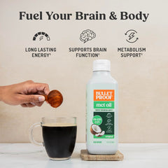 Bul lle tproof aceite vertiéndose en café para energía matutina