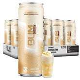 Bum Energy lata cream soda al frente, muestra diseño y conveniencia